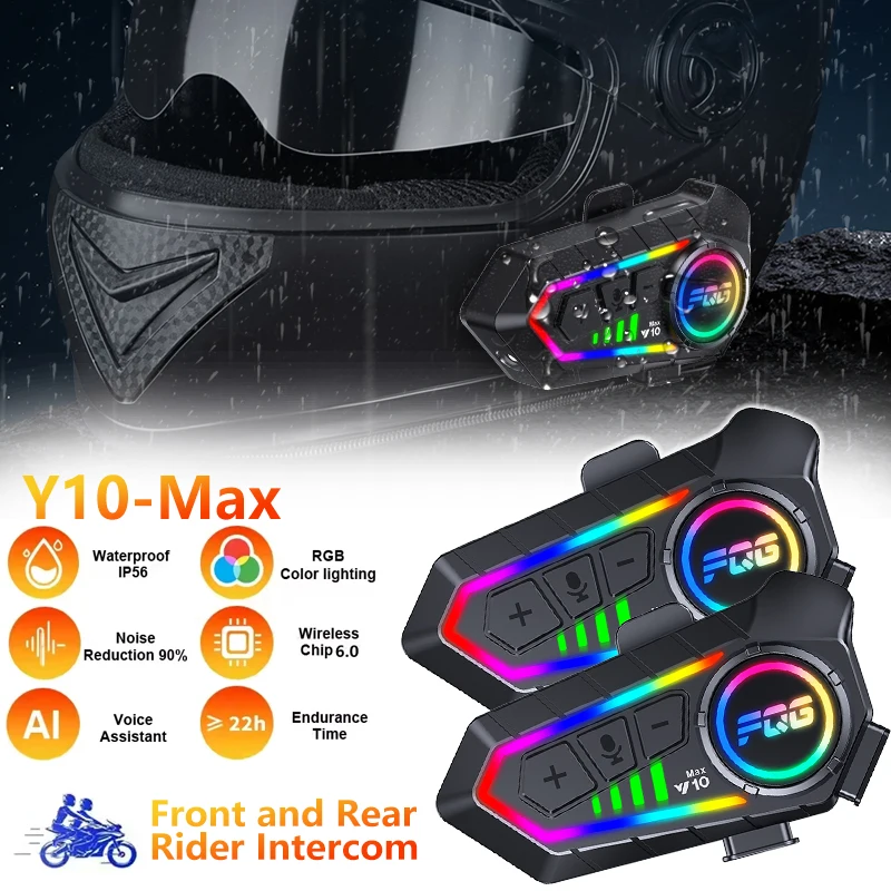 

2Pcs Bluetooth 6.0 Helmet Headphones with Front-Rear Intercom Waterproof 20H Talk Time Battery Life and Flashlight
