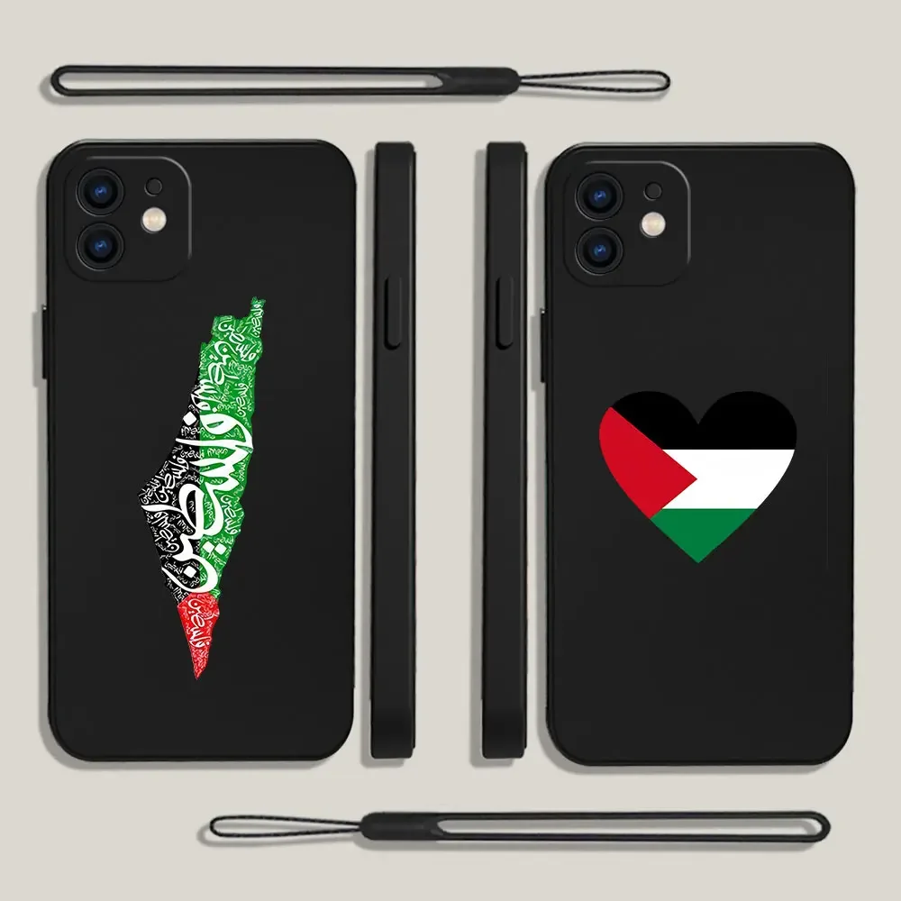 Palestine Flag Map Passport Phone Case For iPhone 16 15 14 13 12 11 Pro Mini X XR XS MAX SE20 8 Plus Cases with Hand Strap