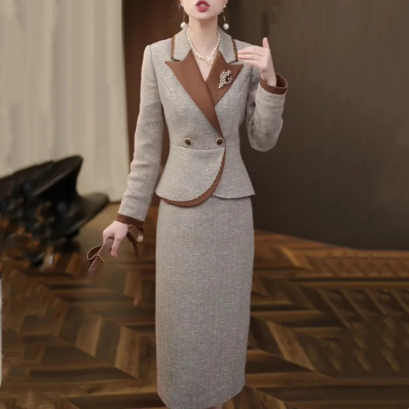 Autumn and winter new fashionable suit top+dress high-end elegant slim fit temperament goddess two-piece set
