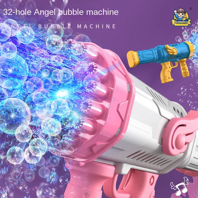 Pistola a bolle a 32 fori Rocket macchina automatica per bolle di sapone giocattolo elettrico per bambini pistola a bolle regalo di festa di nozze