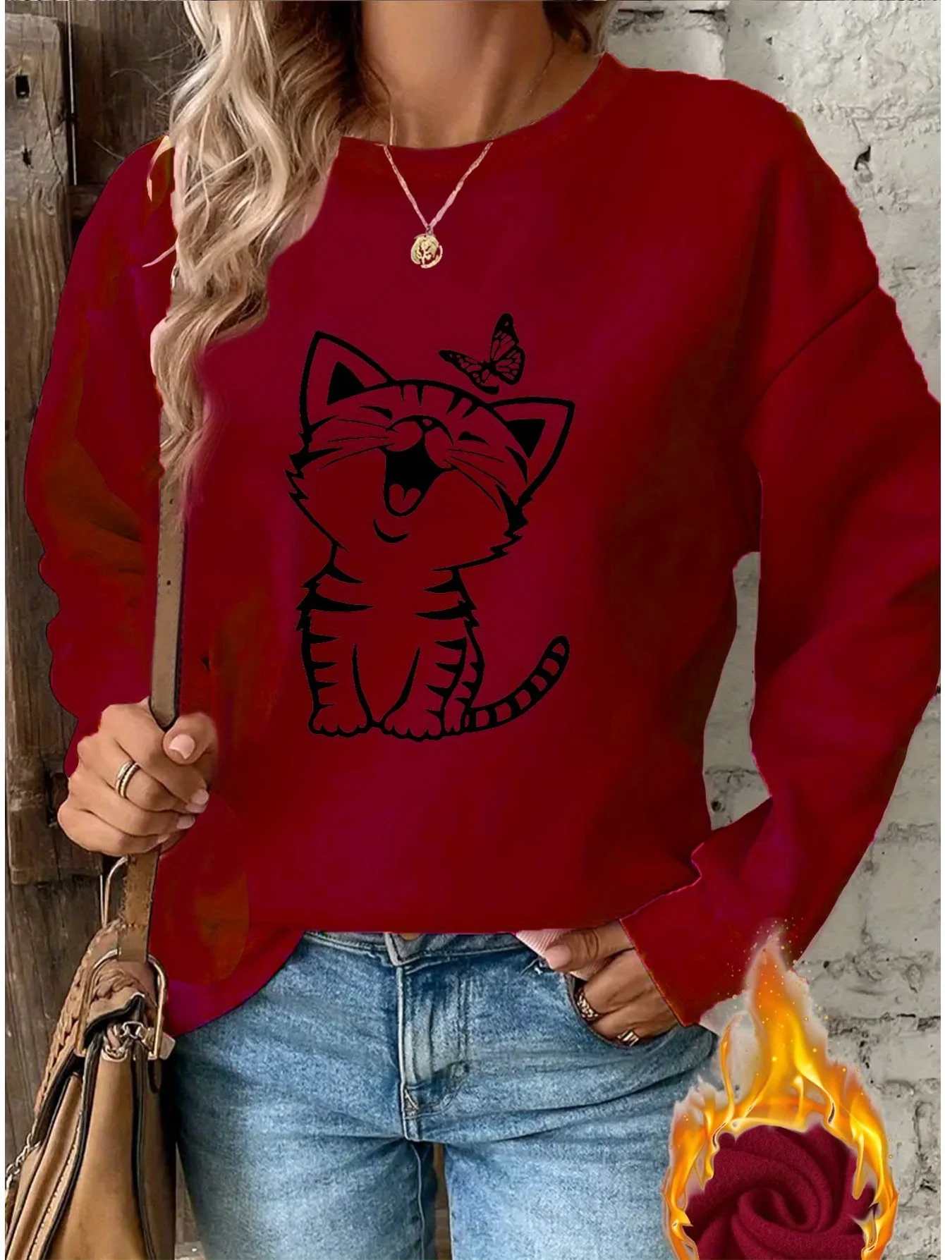 เสื้อสตรีแฟชั่นลำลองสำหรับฤดูใบไม้ร่วงและฤดูหนาวทรงหลวมและสวมใส่สบายพิมพ์ลายปารีสเสื้อแขนยาวคอกลมอบอุ่น