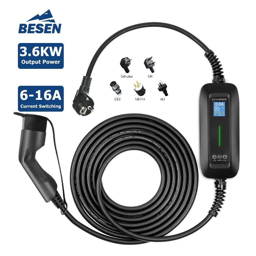 

BESEN Cost-effective IK10 3.6kW 6A-16A 5 SWITCHABLE CURRENTS PORTABLE ELECTRIC CAR CHARGER EV POWER BANK