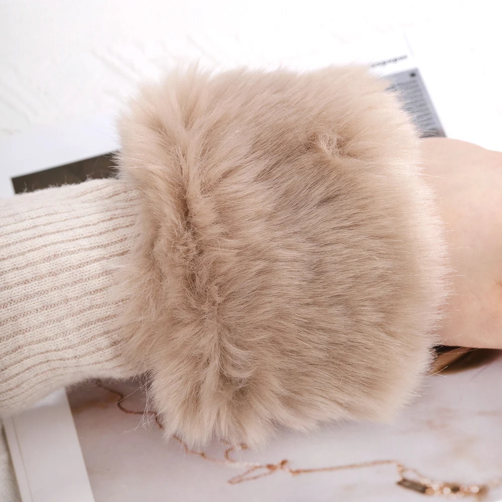 Winter Warm Women Faux Fur Arm Sleeve Soft Elastic Wrist Slap On Cuffs Arm Warmer Plush Thicken Accessories Fashion Coat Decora