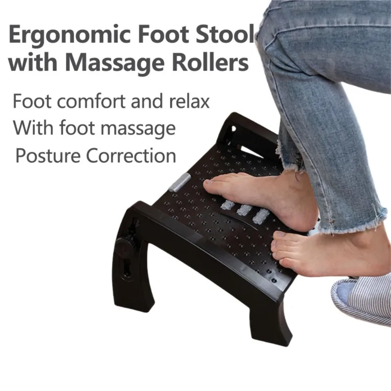 Foot Massage Stool 6 Height Position Adjustable Under Desk Footrest with Massage Surface Improve Blood Circulation Feet Massager