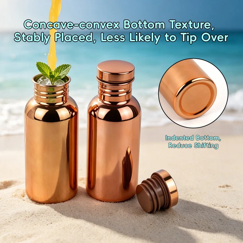 500ML/750ML Plain Smooth Copper Water Bottle Screw Sealed Lid Vintage Portable Travel Office Daily Drink Bottle Gift