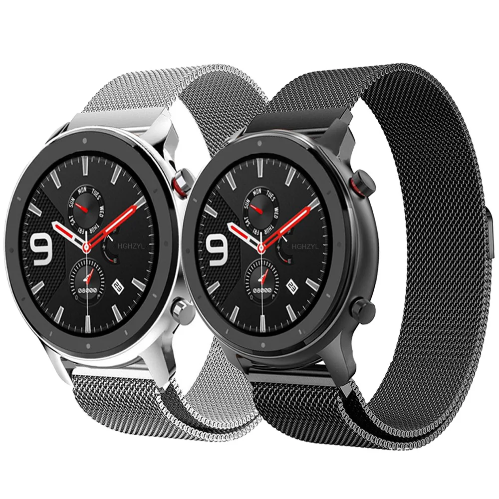 Huami Amazfit GTR 용 22mm 밀라노 시계 밴드 Xiaomi Amazfit Stratos +/2/2S/3 금속 손목 스트랩 용 47mm 페이스 마그네틱 팔찌