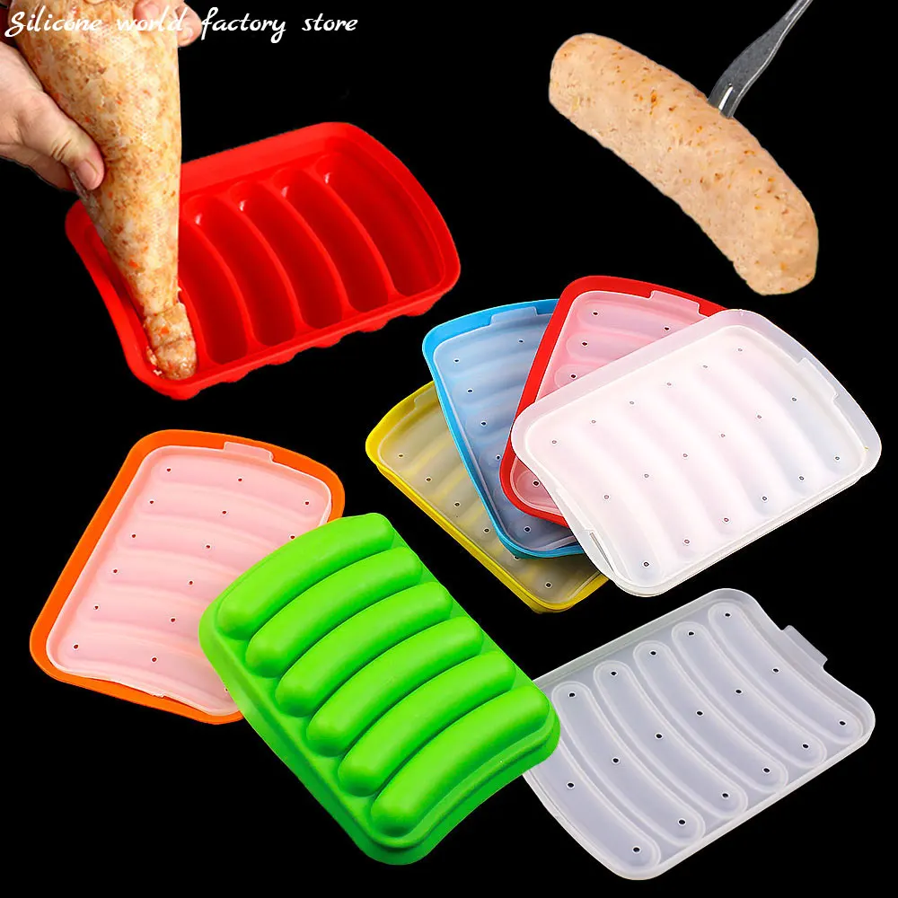 Silicone World Silicone Sausage Molds With Lid DIY Baby Complementary Food Baked and Steamed Ham Hot Dog Making Mold Baking Tool