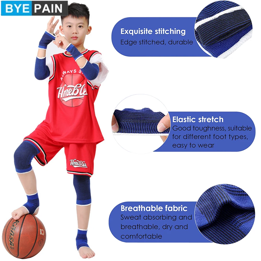 1Pair Kids Knit Elbow Brace Wrist Ankle Support Knee Compression Arm Protection Sleeves for Volleyball Tennis Tendonitis