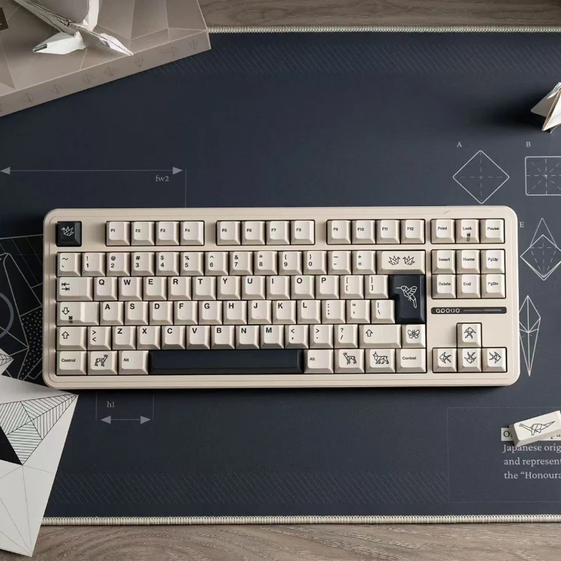 

PBTfans Origami Theme Keycap Set Custom Retro Rice White Keyboard Cap PBT Cherry Profile KeyCap for Mechanical Keyboard Gifts