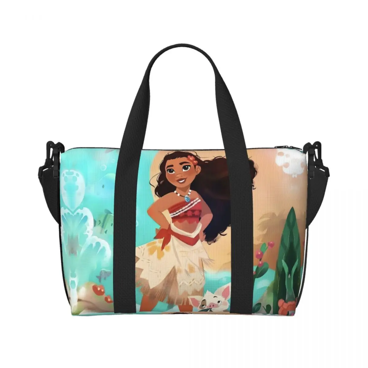 

Custom Moana Tote Bag for Women Large Capacity Cartoon Printed The Girl Of The Sea Gym Beach Travel Bags