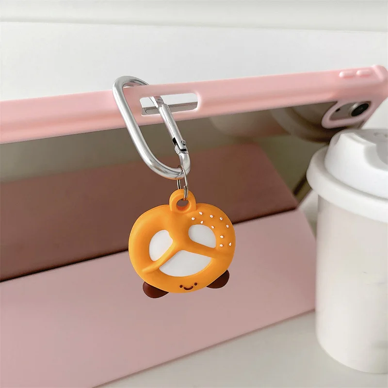 For Apple Airtag Case Cartoon Cute Bread Soft Silicone TPU Anti-lost Keychain Cover For Airtags Protective Sleeve Accessories