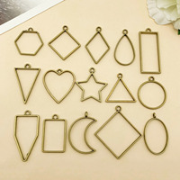 Mixed 10/15pcs alloy antique green geometric frame series pendant accessories, DIY necklace, earring jewelry making accessories