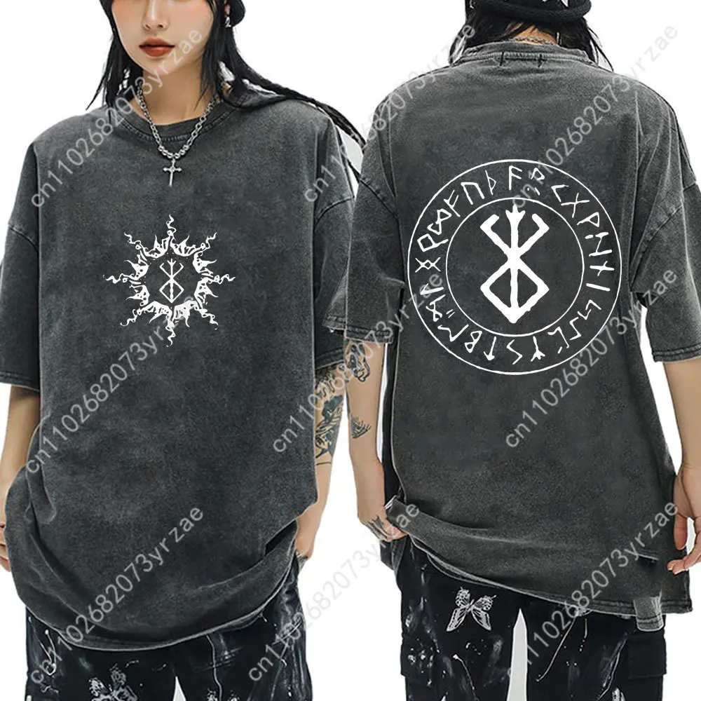 

Anime Berserk Retro Wash Tshirt Man Woman High Quality Vintage T Shirt Cotton Short Sleeves Fashion T-shirt Soft Breathable Tops