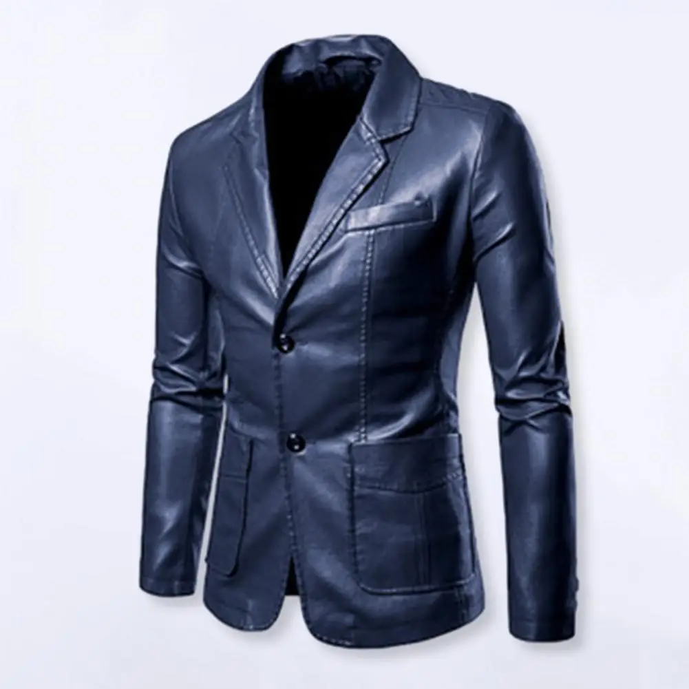 Spring Autumn Fashion New Men's Lapel Leather Dress Suit Coat / Male Business Casual Pu Blazers Jacket