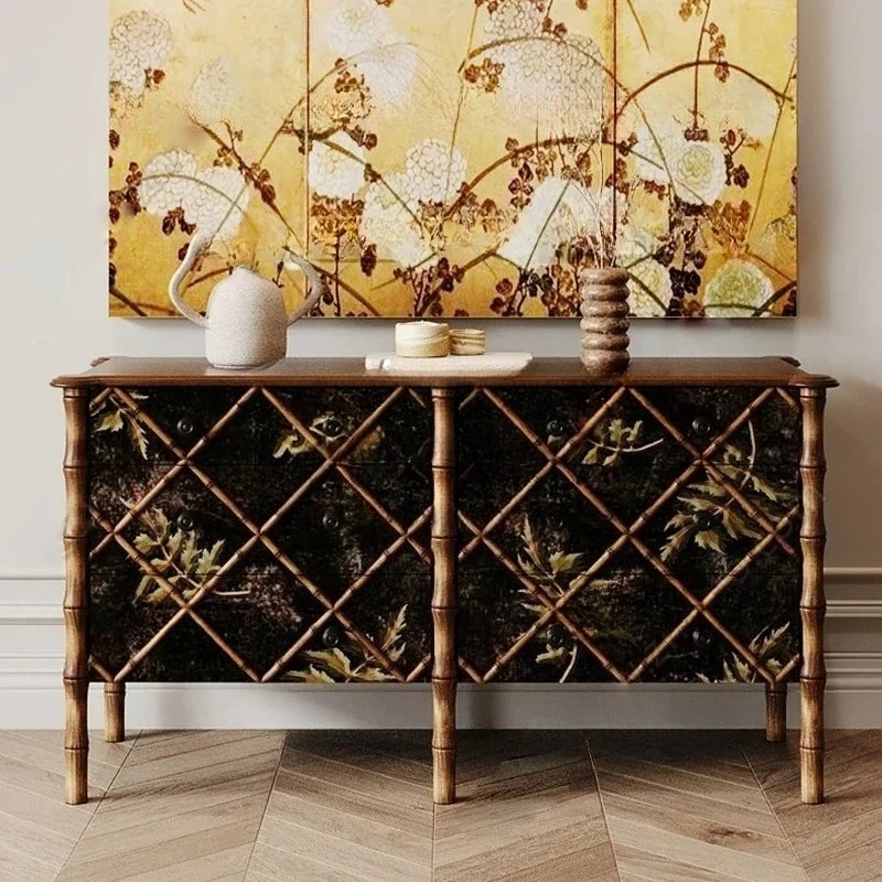 

French bamboo hand-painted chest cabinet living room creative locker with drawers