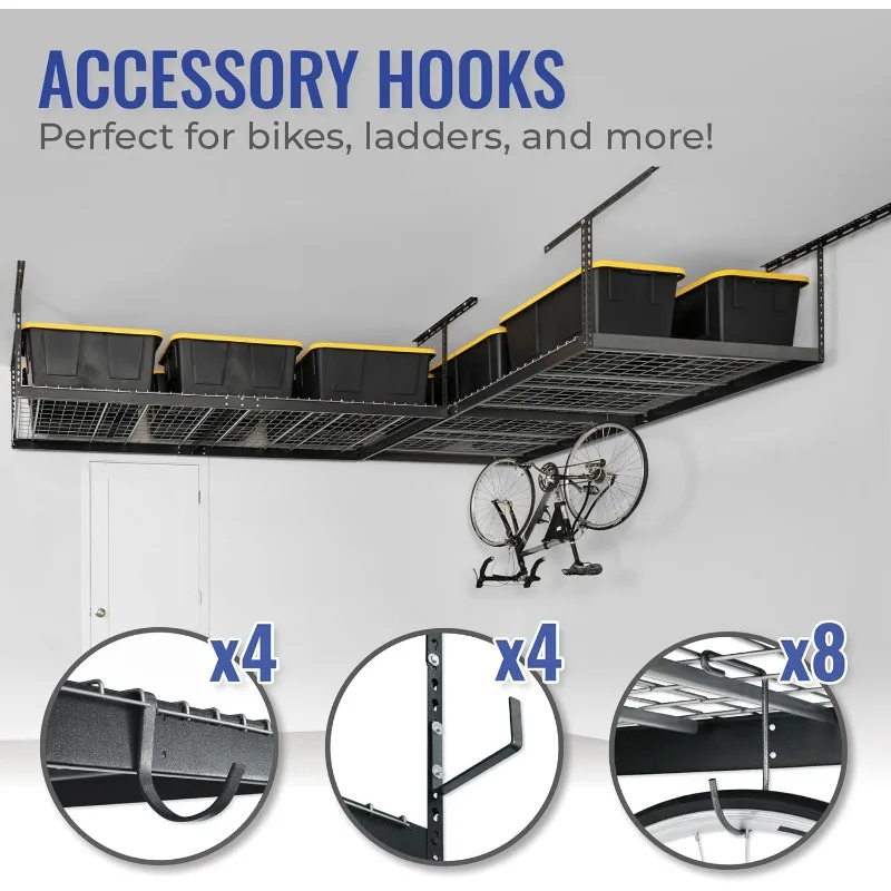 SafeRacks Overhead Garage Storage Rack, Heavy Duty Racks for Garage W/ 600 Lb Capacity, Easy Garage Storage Adjustable Storage R