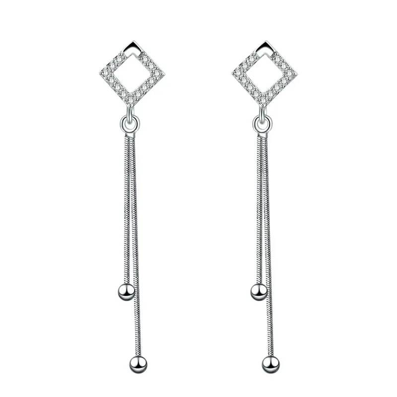 

925 Sterling Silver Earring Geometric Diamond Bead Earring Ladies Fashion Simple Birthday Party Wedding Anniversary Jewelry Gift