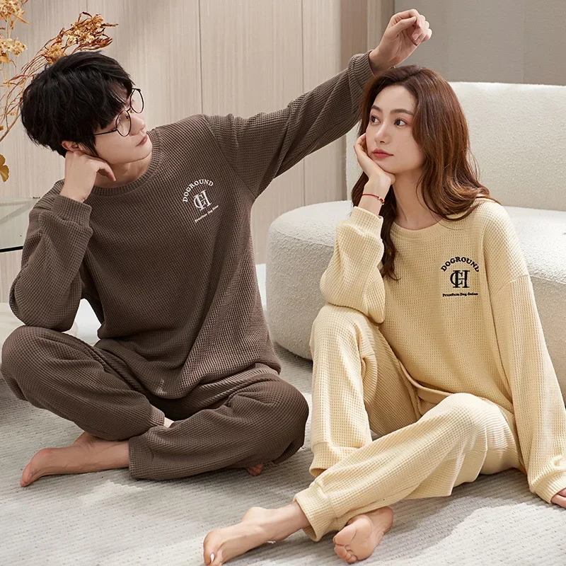 Couple Long Sleeves Sleepwear Autumn Winter Cotton Pajama Sets Print Pants Homewear Kawaii Clothes 2 Piece Sets Nightwear Lovers