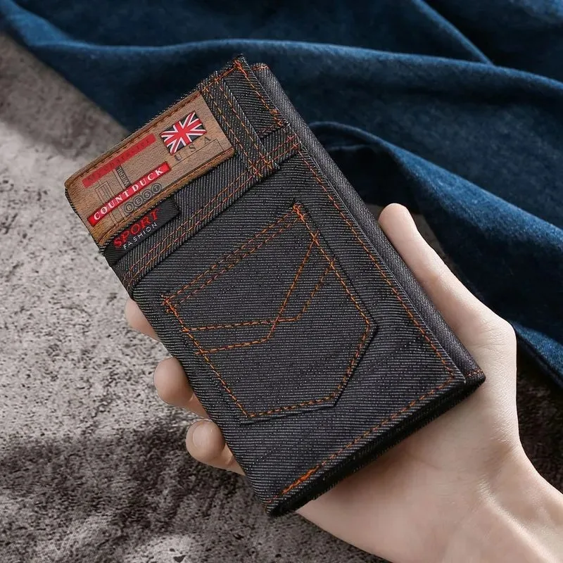 Vintage Herren-Geldbörse, Münztasche, langer Stil, Geldbörse aus Denim-Stoff für Herren, Geldbörse mit Reißverschluss, luxuriöse Clutch-Tasche mit großem Fassungsvermögen, Billetera. – Detail 7