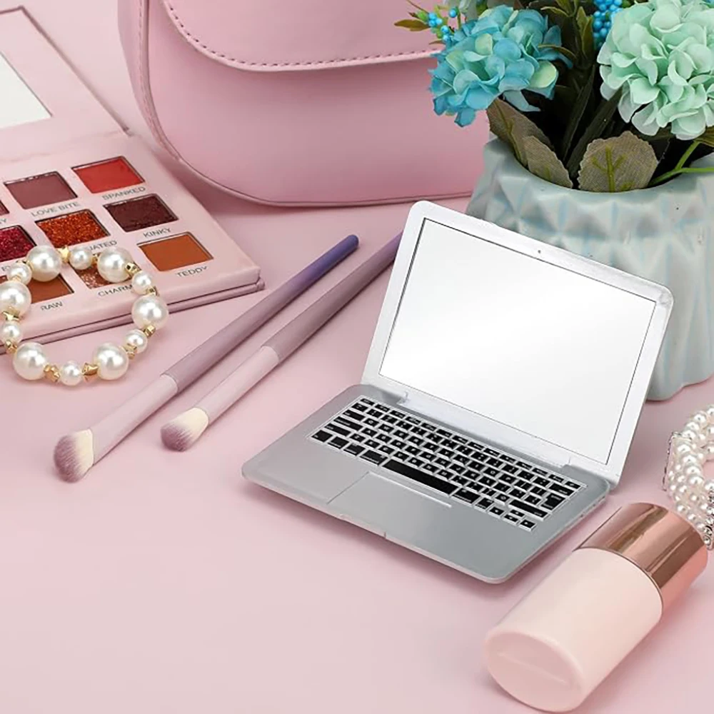 1pc Tiny Laptop Mirrour Folding Fake Computer Laptop Shape Makeup Mirrours for Purse Travel Home Makeup Folding Fake Computer