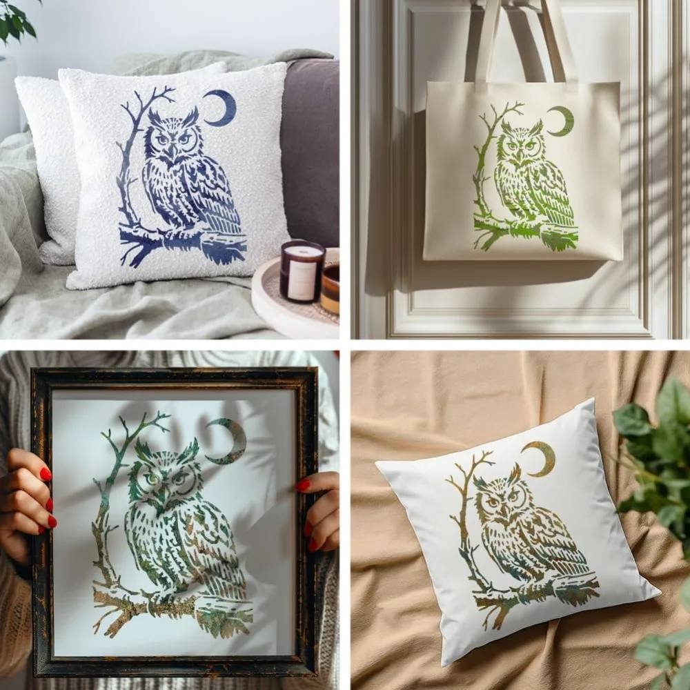 Picture 7: Owl Stencil Bang Owl Animal Stencils for Painting 11.7×8.3inch Reusable Moon Bird Stencil Crafts Drawing Templates with Paint