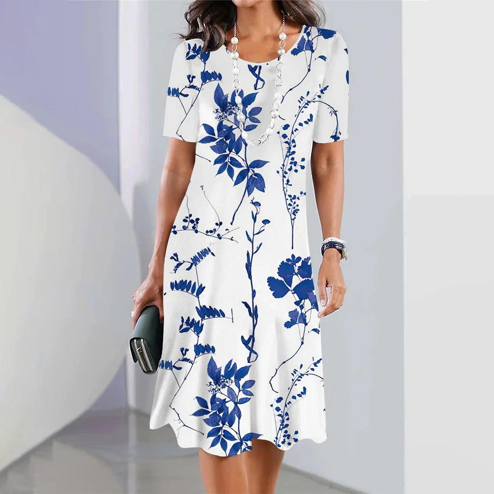 Zerkleinerte Blume Gedruckt Frau Kleid Elegante Kleider Für Frauen Sommer Urlaub Kurzarm Oansatz Kleidung 2024 Lose Streetwear