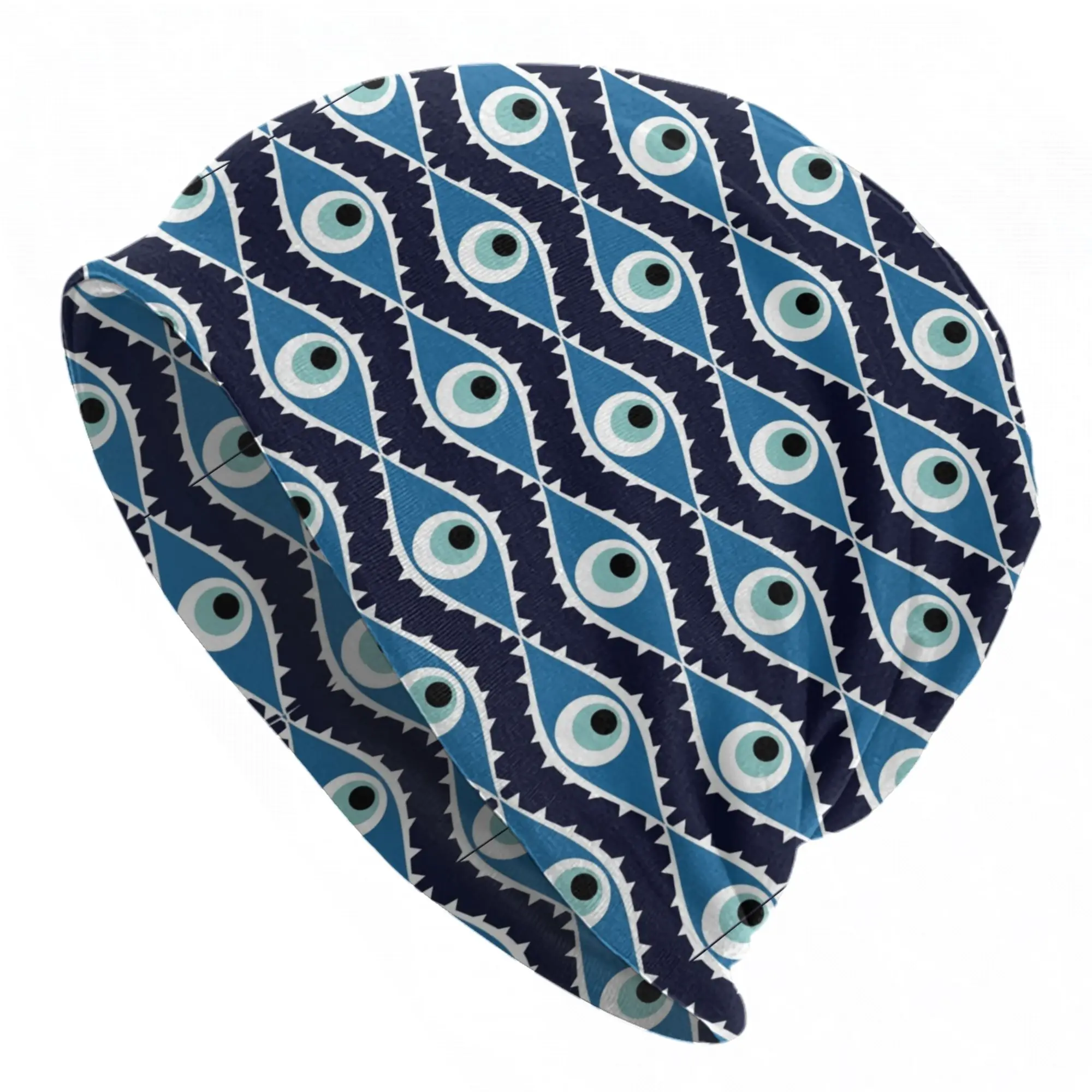 Greek Evil Eye Skullies Beanies Hat Evil Eye Blue Nazar Amulet Pattern Boho Summer Unisex Outdoor Cap Warm Head Wrap Bonnet Hat