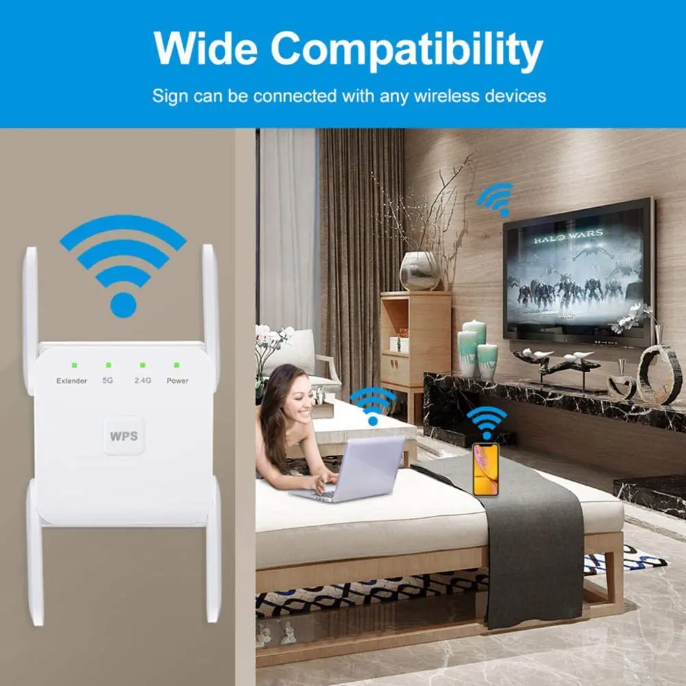 5 GHz WiFi Repeater Wi Fi Booster เครื่องขยายสัญญาณไร้สาย300Mbps 1200 Mbps 5 Ghz ยาวช่วง Wi-Fi extender