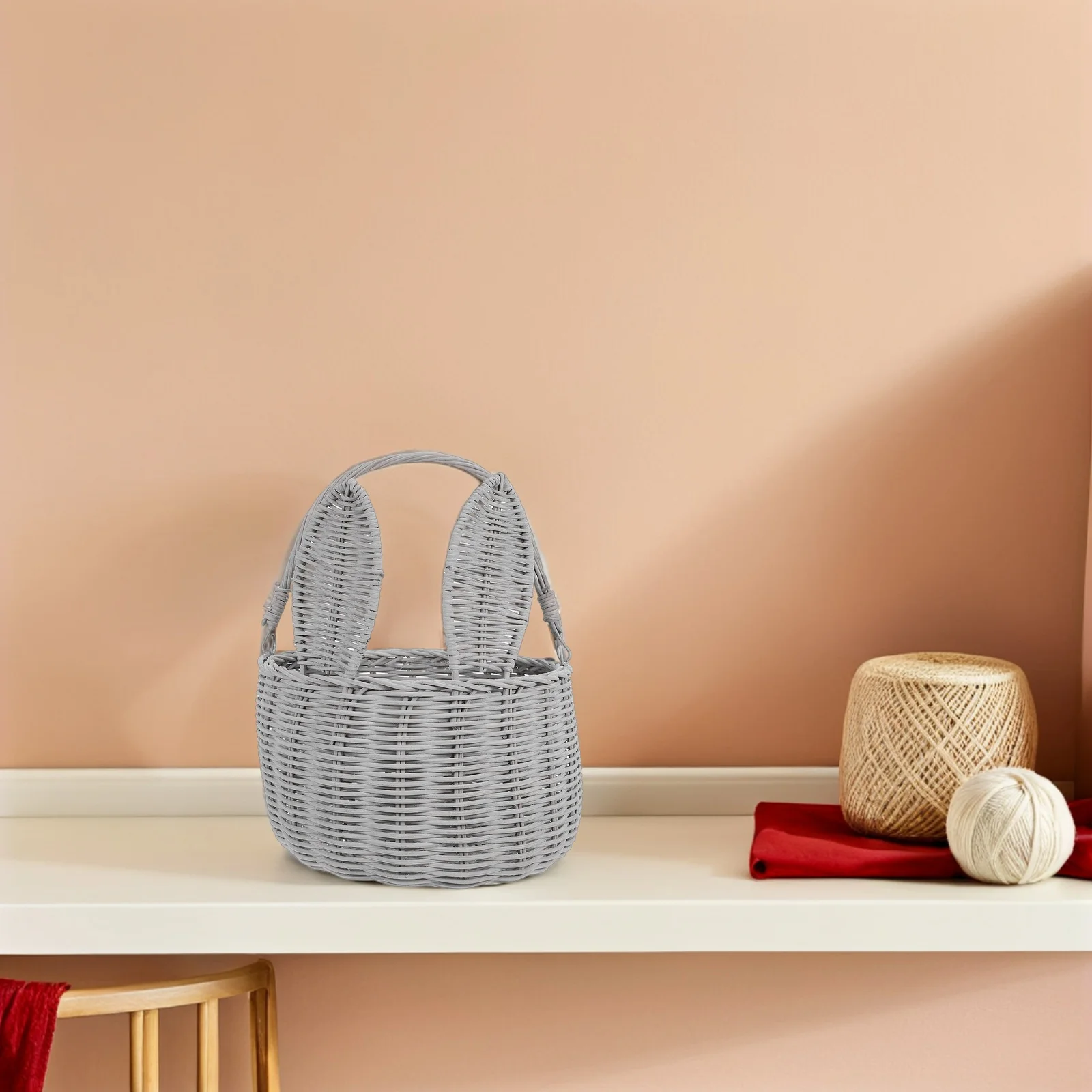

Handmade Rattan Flower Basket Bunny Ear Shaped Easter Egg Hunt Candy Storage Organizer Woven Picnic Party Decoration