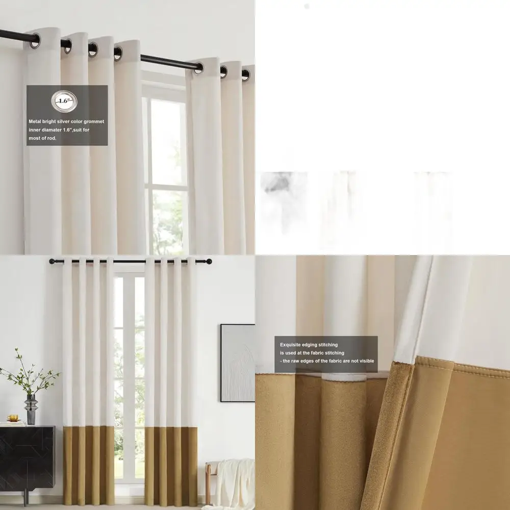 

Кремовые бархатные шторы с люверсами, длина 108, набор из 2 шт., стиль фермерского дома, для спальни/гостиной, тона цвета слоновой кости, со светлыми блоками