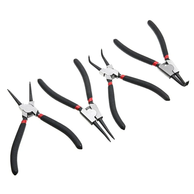 4Pcs Circlip Plier Set 7\'\' Long Nose Plier Staight Bent Plier Inner Outer   Staight Bent Plier Retaining Snap Ring Remover Tool