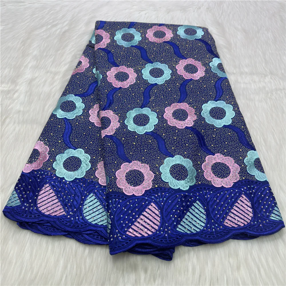 

Новейшая африканская вышитая 100% хлопковая кружевная ткань, 5 ярдов, швейцарская вуаль, кружево с камнями для материалов одежды 23A170