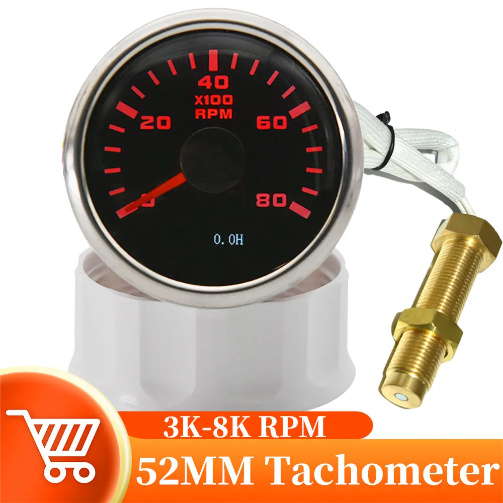 52mm Waterpoof Tacho Meter 3000-8000 RPM Pointer Tachometer Gauge With Red Backlight For Car Marine Boat Yacht RV 9-32V