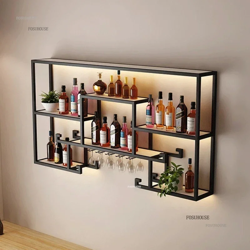 

Iron Art Wine Rack Bar Restaurant Decorative Wine Display Cabinet Light