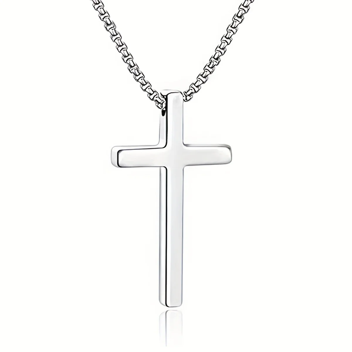 

Stainless Steel Cross Necklace for Men & Women - Minimalist Unisex Pendant on Box Chain, Durable Christian Gift for Daily Wear