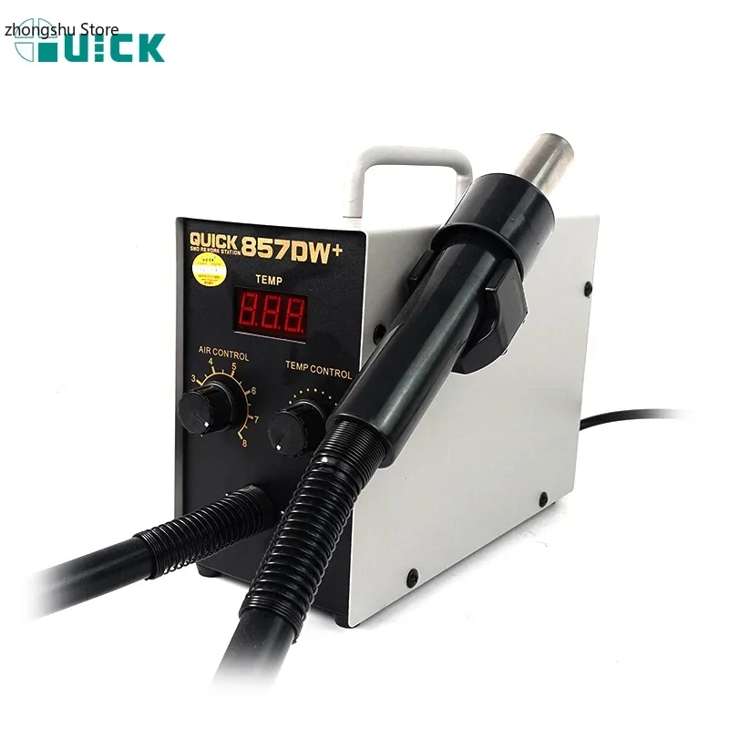 hot air gun,quick 857dw+ professional desoldering station,precise temperature control,pcb rework station,120L air,4 nozzles