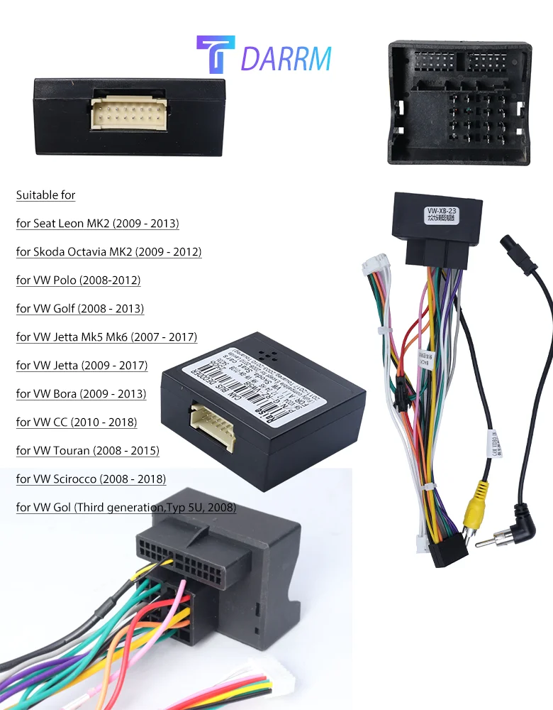 Quadlock Wiring Harness Adapter, CAN Bus Decoder, SWC, Plug & Play, 16Pin Android Radio Cable, for VW PQ35 Golf Jetta Polo Caddy