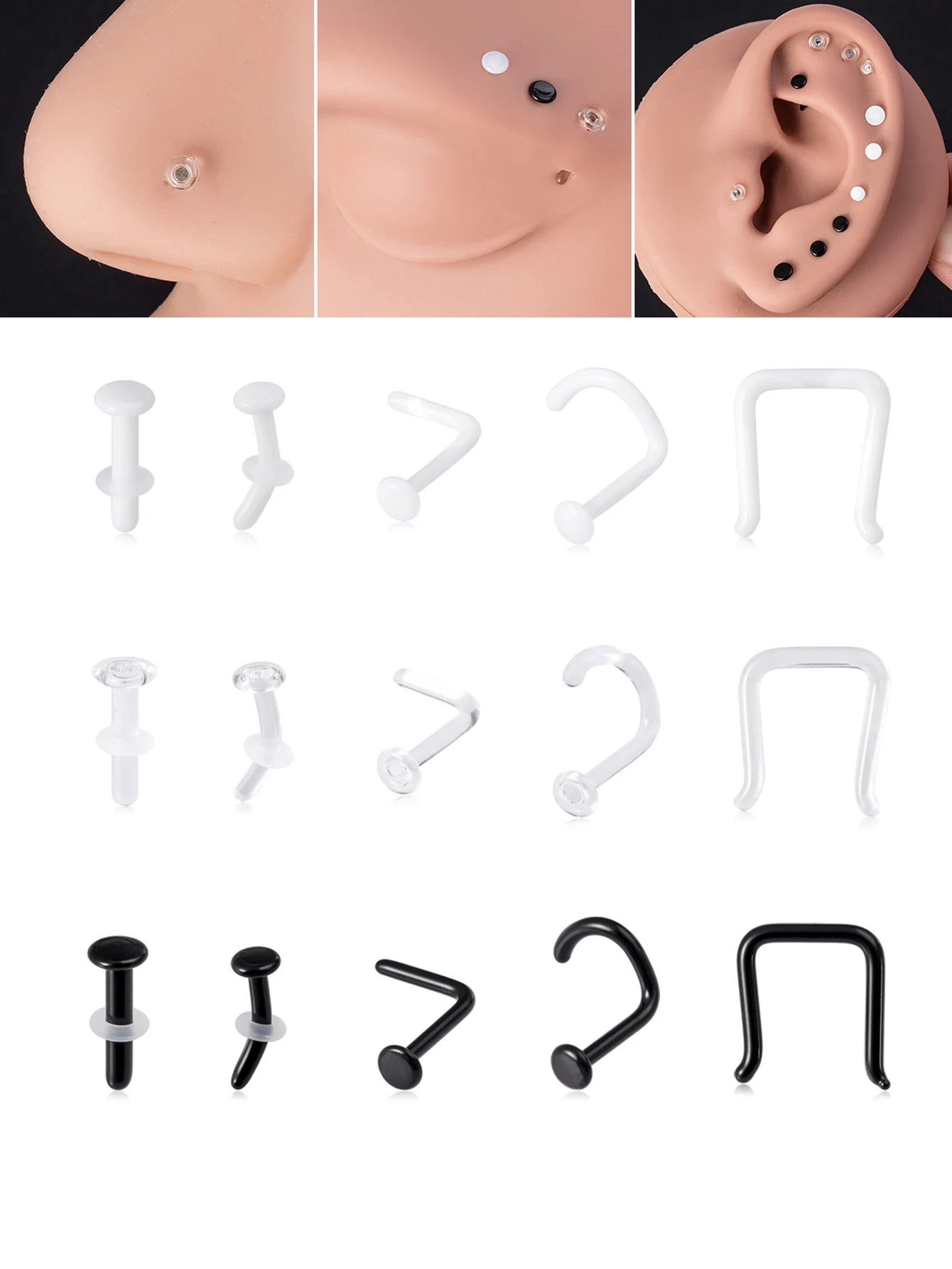 1pc Straight Bend L Shaped Bar Nose Septum for Women Glass Eyebrow Ring Trendy Tragus Cartilage Helix Daith Piercing Jewelry