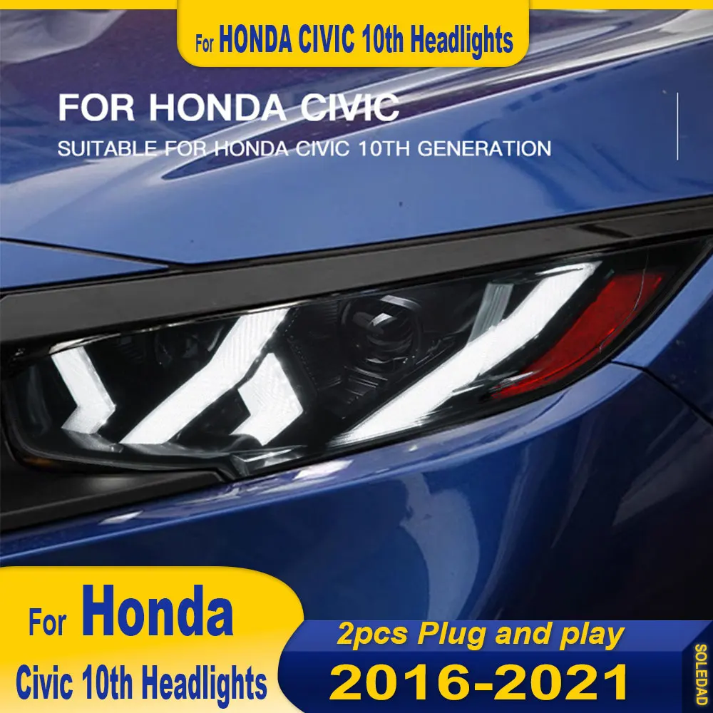 Car headlights For Honda civic Headlight 2016-2021 LED RGB Projector headLamp Daytime Running Light Automotive Accessories