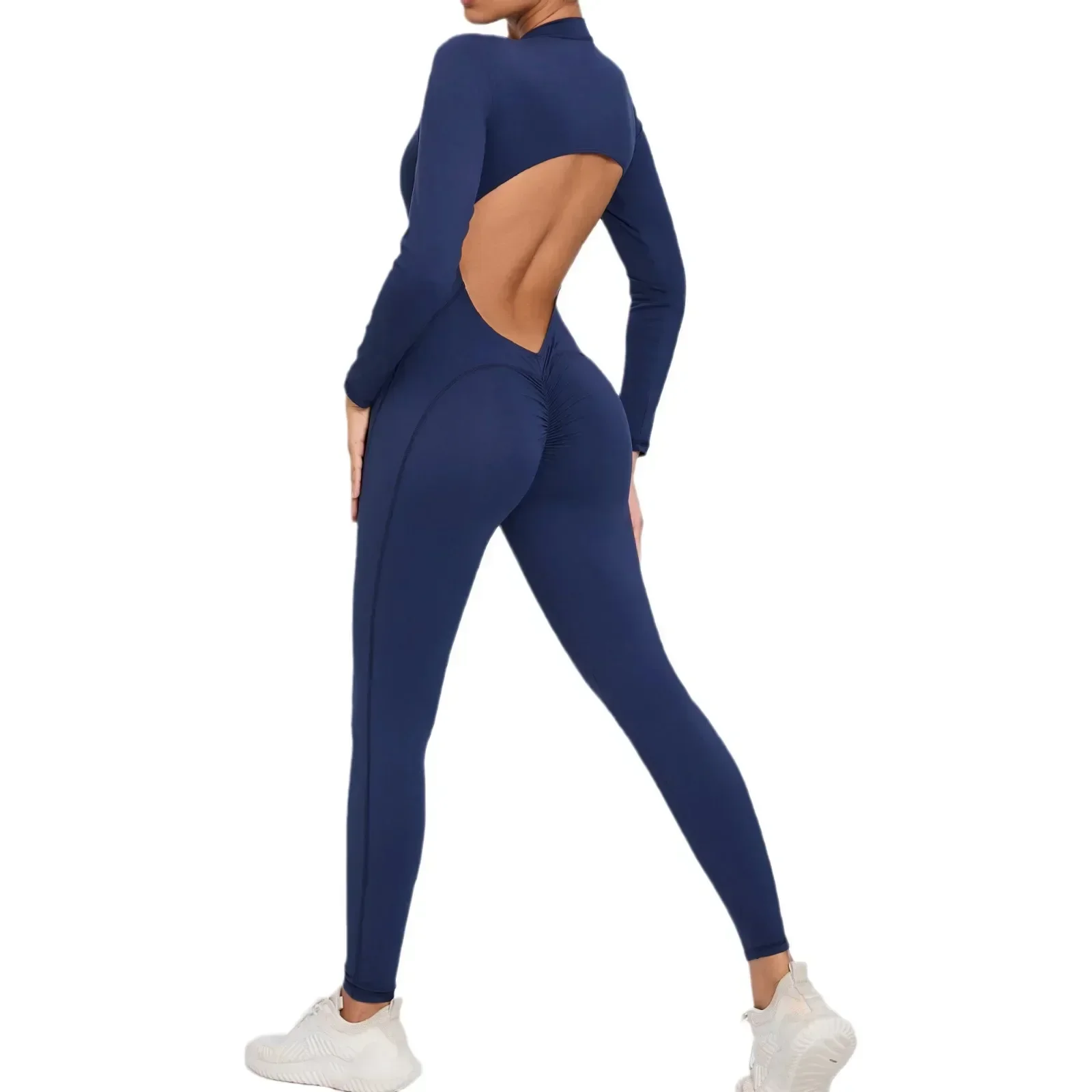 Seamless Yoga Zipper Jumpsuits Sports Fitness Beauty Back Hip-Lifting Long-Sleeved One-Piece Workout Gym Bodysuits for Women