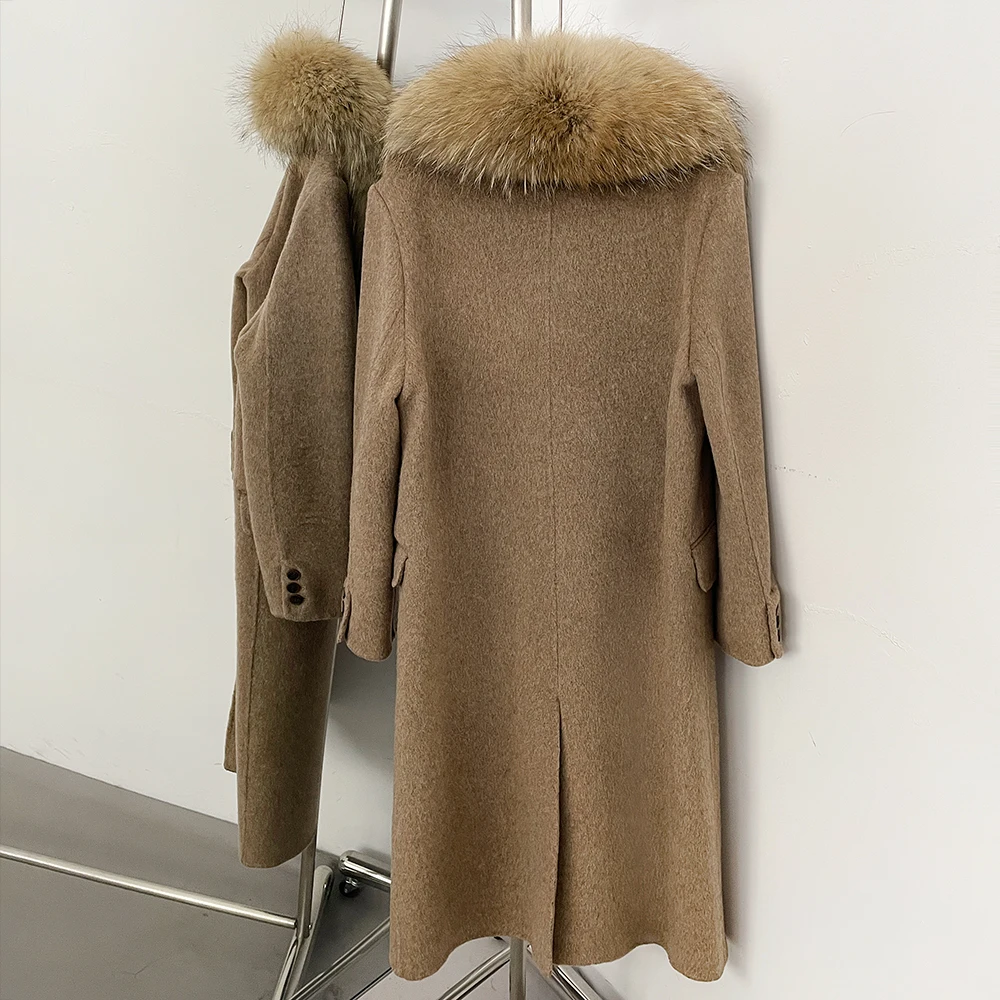 OFTBUY Wollmantel für Damen, Luxuriöse Doppelseitige Wolljacke, Winter-Oversize-Mantel mit Echtem Fuchsfell, Doppelreihig, Elegante Oberbekleidung – Detail 19