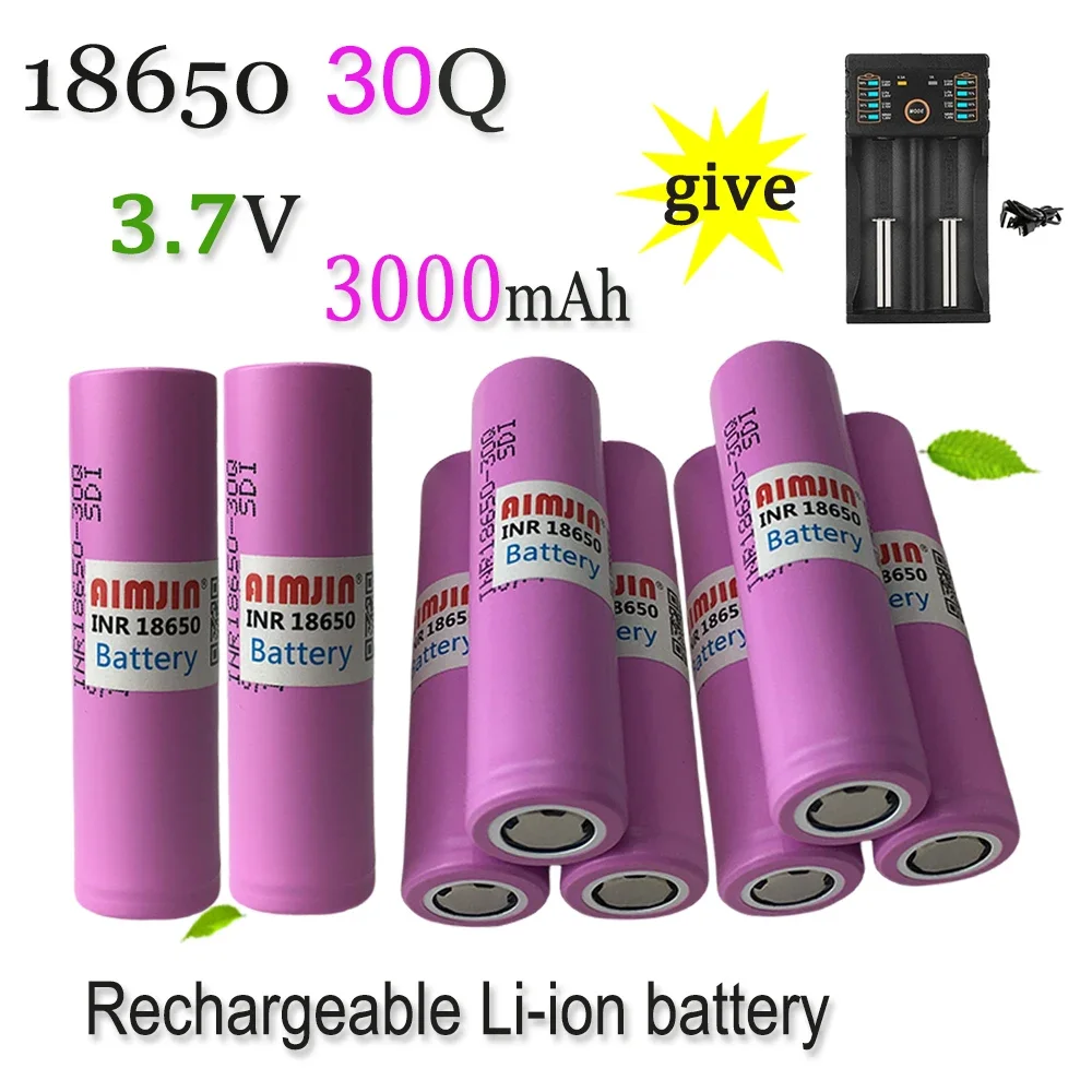 Batería recargable con cargador USB, 3,7 V, 3000mAh, 18650, 30Q, adecuada para nuestro 18650 juguetes, herramientas, baterías de linterna, Etc.