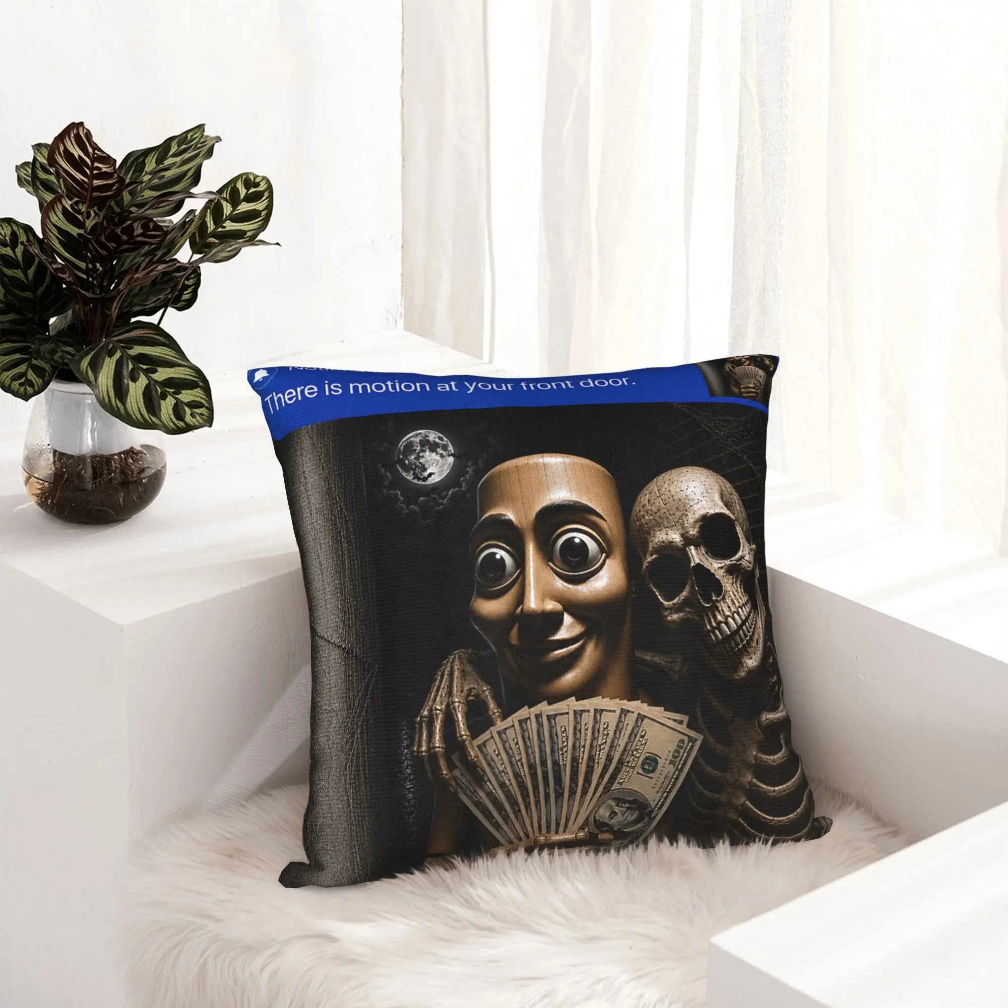 There is Motion at Your Front Door Tung Tung Tung Sahur Skeleton Pillowcase Soft Cushion Cover Pillow Case Cover Chair Zippered