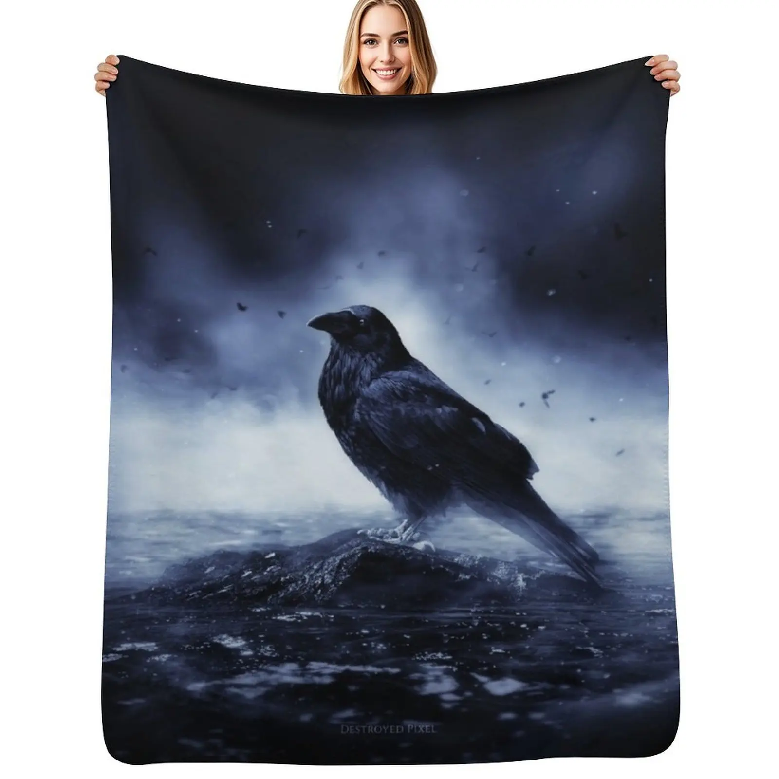Raven in mystical light Throw Blanket Color Fast Cozy Throw Blanket