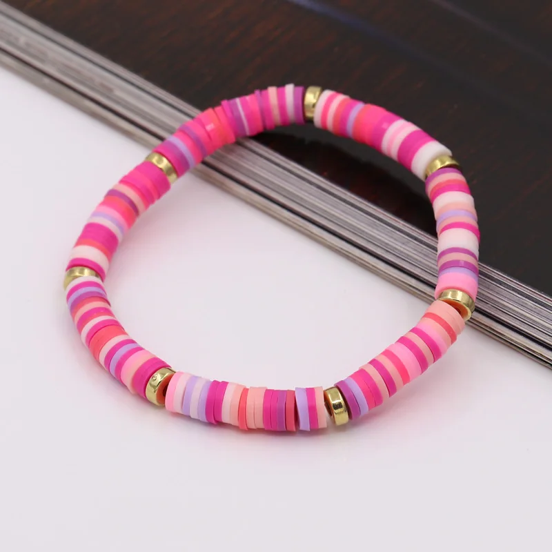 Boho Schmuck Armbänder für Frauen Mode Regenbogen Bunte Polymer Clay Perlenarmband Geschenk Damen Mädchen Handgelenk-Accessoires – Detail 7