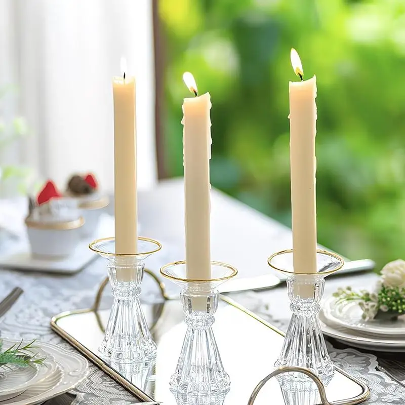 3Pack Glass Candle Holders Wax Drip Guard Anti Tip Base Wedding Table Centerpiece Home Decor Supply