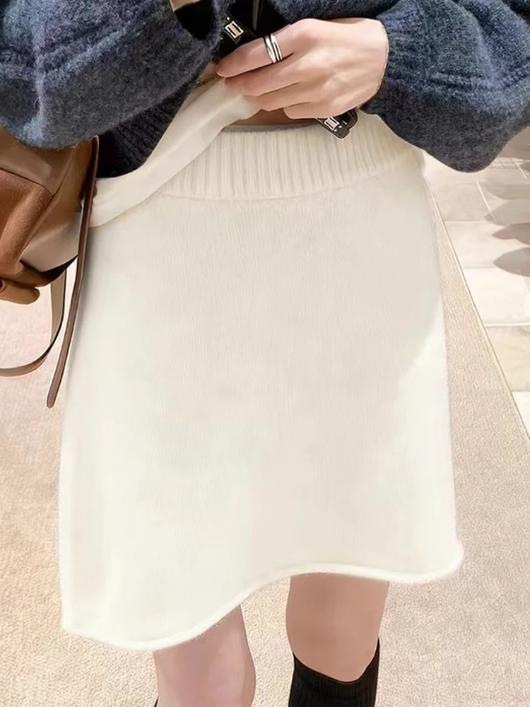 

Knitted Woolen A-Line Skirt High Waist Korean Sle Women's Faion Autumn Winter Skirt Pair with Sweater Bodycon Skirt
