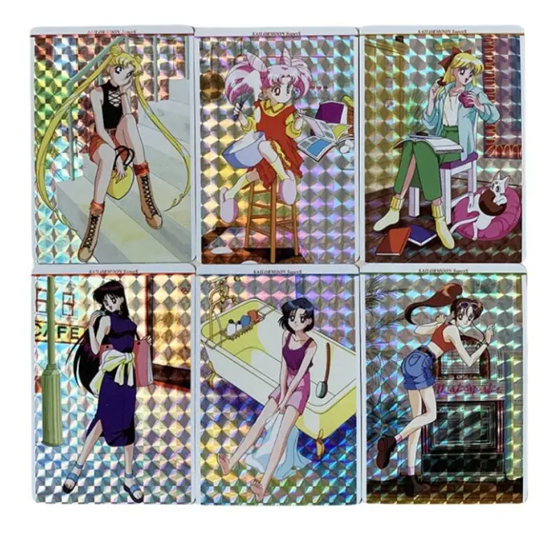 

6 листов Сейлор Мун Флэш-карта Цукино Усаги Мизуно Ami Kino Макото Модная серия Diy Аниме Коллекция Экшн-игрушки Фигурки Подарок