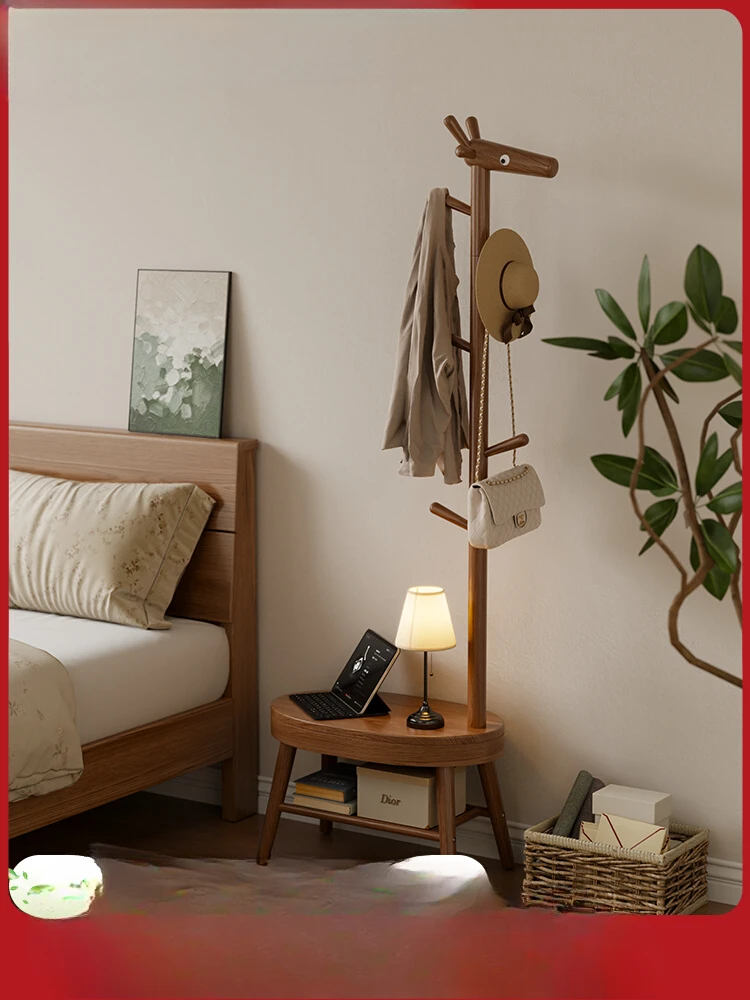 

Solid wood children's coat rack floor-to-ceiling bedroom living room home rack cartoon creative bedside table hanger integrated