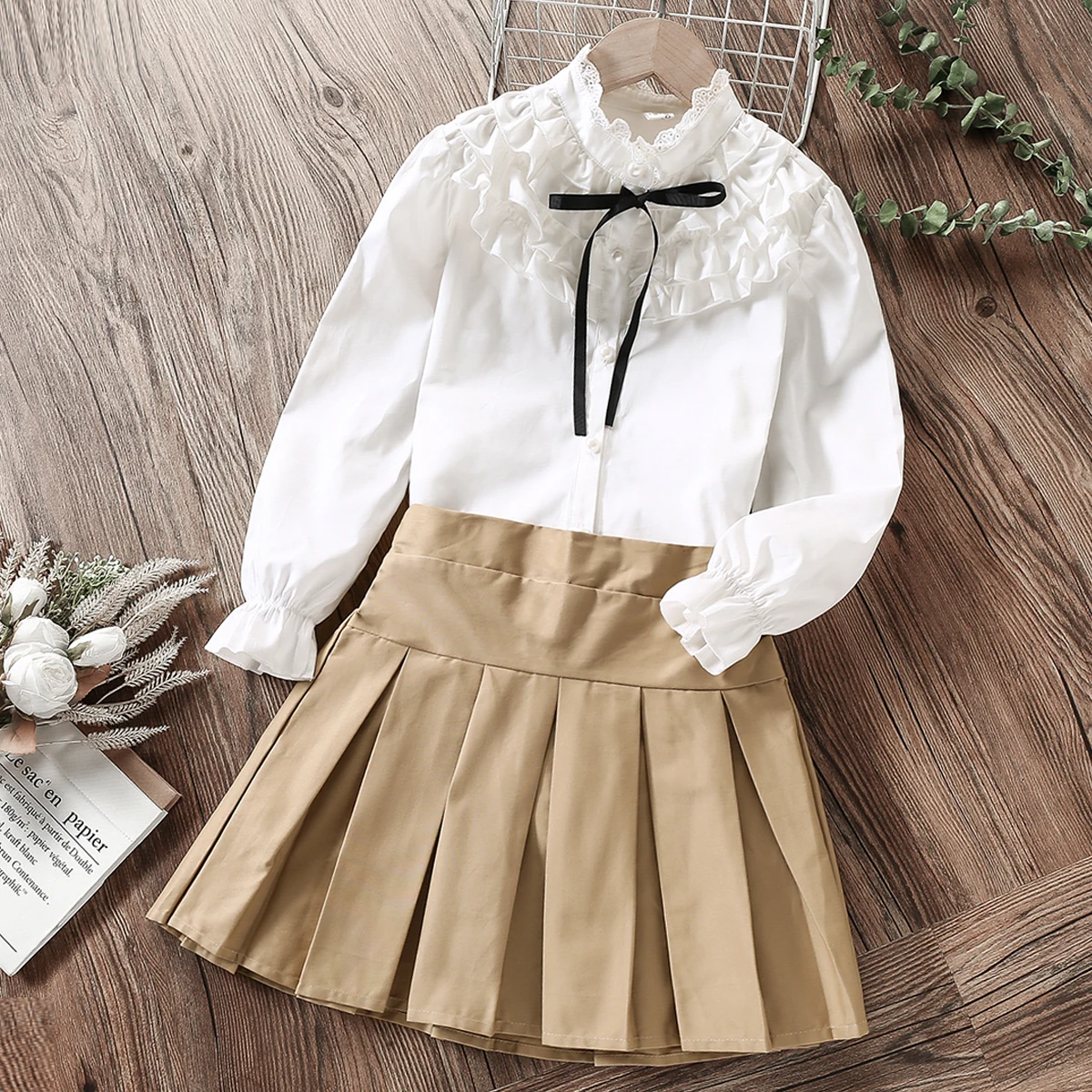 

Baby Girls Suits for Kids Sets School Unifom Ruffle White Shirts & Skirts Teenagers Outfits Children Costumes 6 8 10 12 13 Years